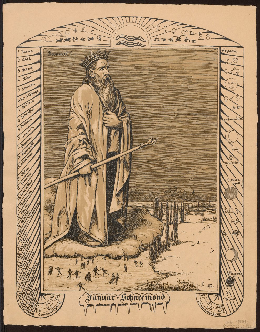 Január allegóriája. Tervek a „Képes öröknaptárhoz”, I. rész, 1881-1901 (Képes öröknaptár) alkotó: Hans Thoma