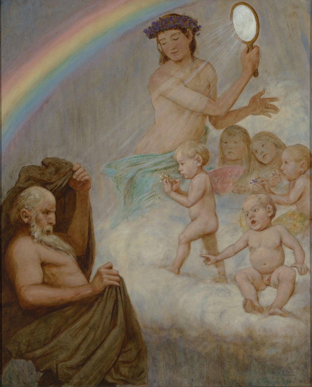 Április (a tavasz istennője elűzi a telet) alkotó: Hans Thoma