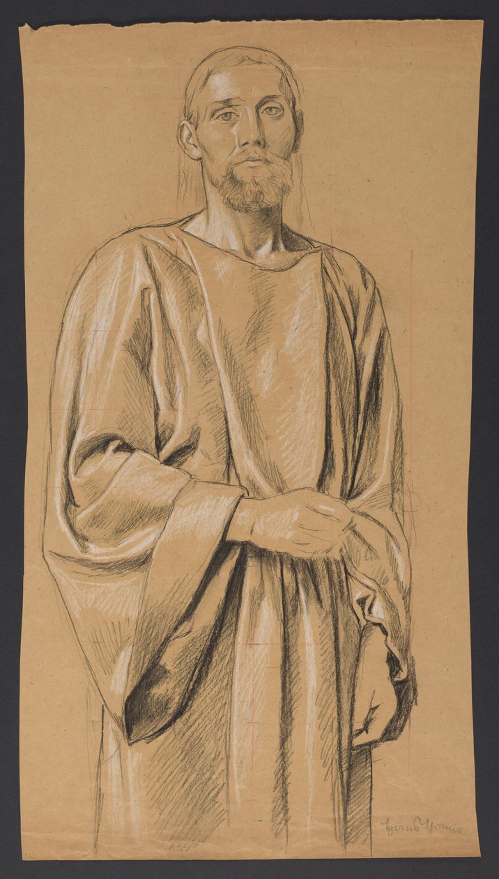 Krisztus térdig érő, álló alakja, elölnézetben alkotó: Hans Thoma