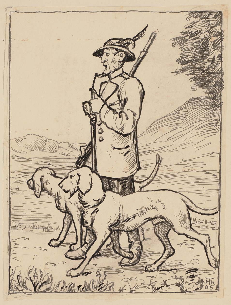 Rajz az ábécéskönyvhöz: Vadász alkotó: Hans Thoma