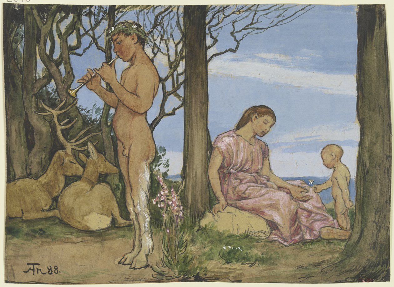 Faun és nimfa alkotó: Hans Thoma