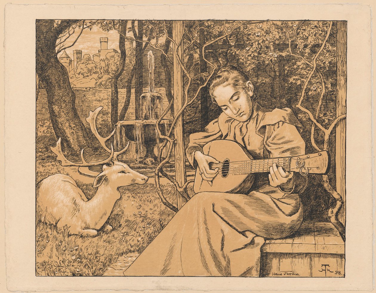 Lantos lány. A zene allegóriája alkotó: Hans Thoma
