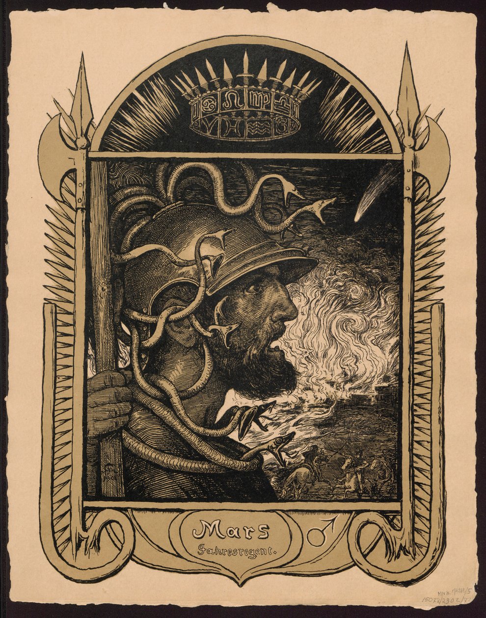 „Mars Jahrersregent”. Mars, az év ura. Tervek az „Örök képes naptár” című műhöz, II. rész (Immerwährender Bilderkalender) alkotó: Hans Thoma