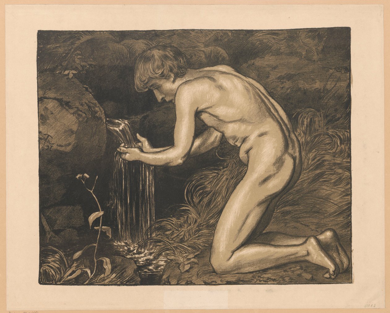 Forrásból vizet merítő ifjú, akt alkotó: Hans Thoma
