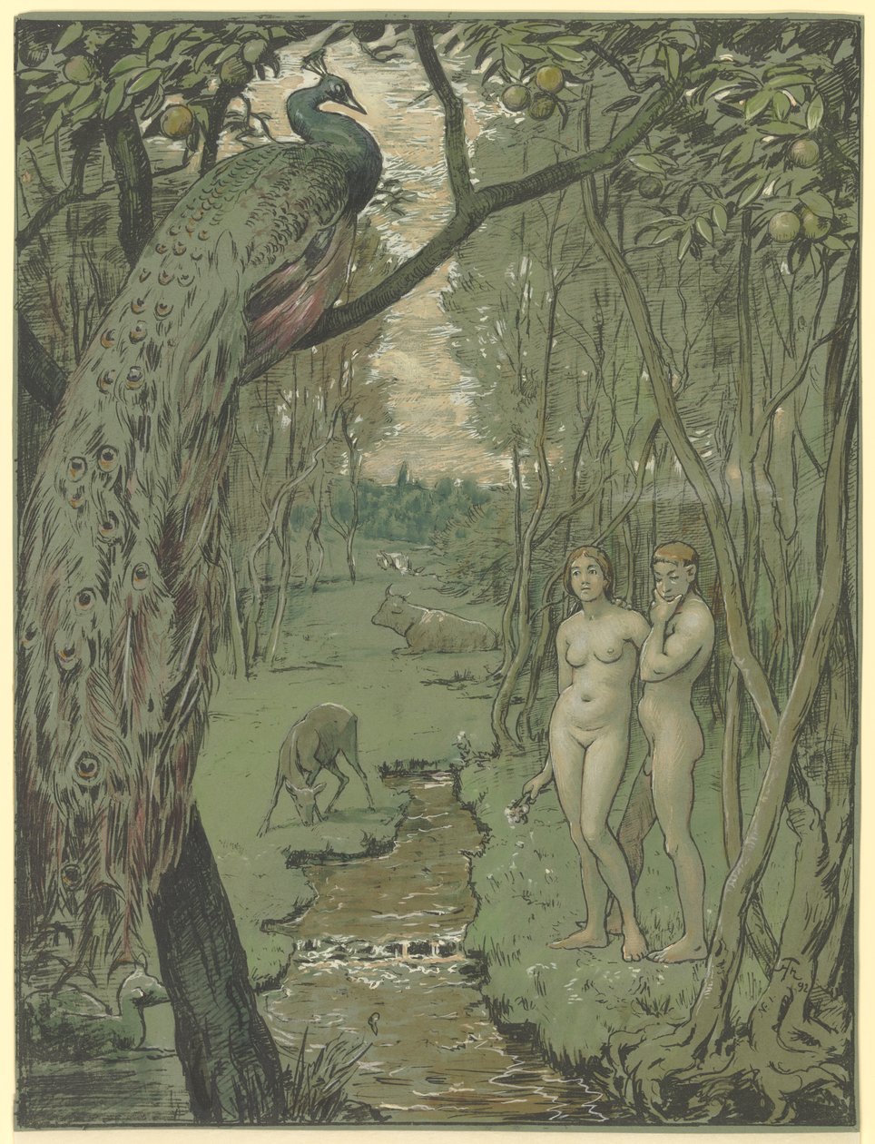 Paradicsom pávával alkotó: Hans Thoma