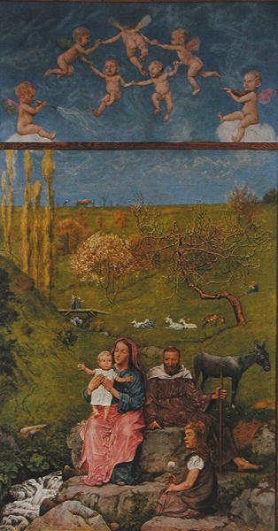 Pihenés az egyiptomi menekülés közben, illusztráció a Lipcsében 1910 körül kiadott "Festkalender"-ből (színes litográfia). alkotó: Hans Thoma