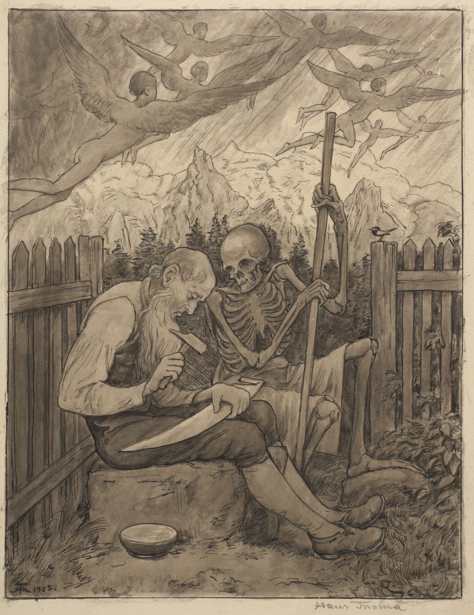 A halál kaszájának élezése alkotó: Hans Thoma