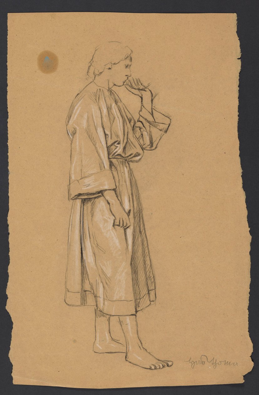 Studie eines jungen Mannes in antikisierender Kleidung, mit der linken Hand zum Kinn erhoben alkotó: Hans Thoma