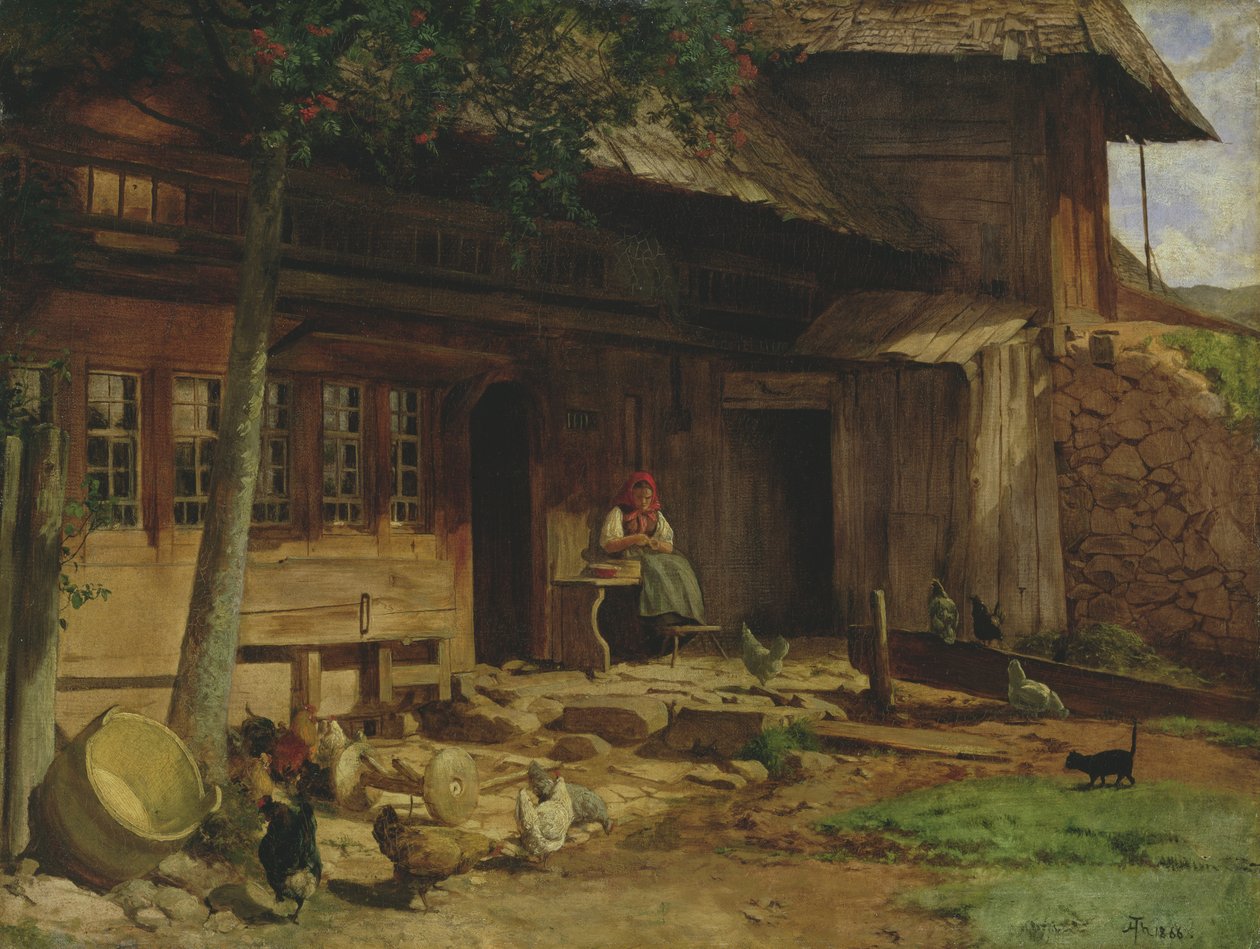 A bernaui szülői ház, 1866 (olaj, vászon, kártyára fektetve) alkotó: Hans Thoma