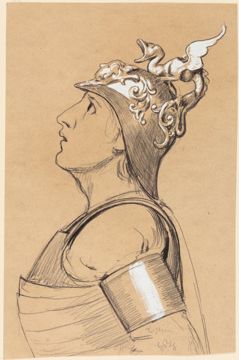 Valkűr (jelmezterv Bayreuth számára) Sisakos fej alkotó: Hans Thoma