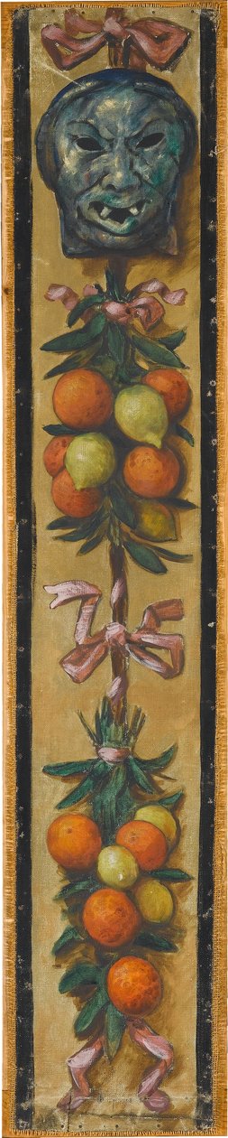 Wandfries aus dem Musiksaal des Hauses Pringsheim, München: Mongolische Maske mit Orangen und Zitronenbündeln alkotó: Hans Thoma