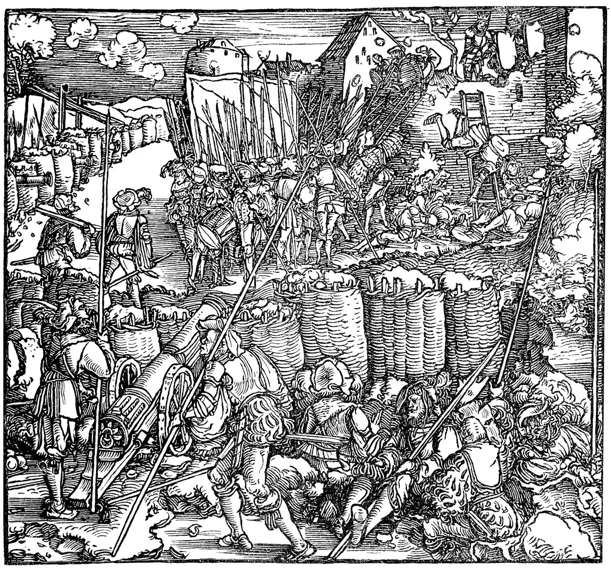 Egy erőd ostroma. Illusztráció Petrarch Phisicke Against Fortune című könyvéből, 1532 alkotó: Hans Weiditz the Younger