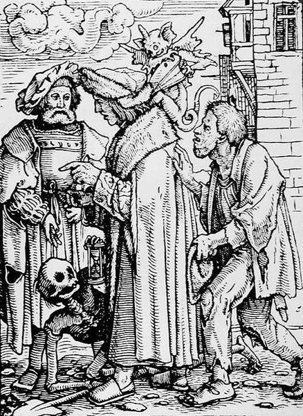 Halál és tanácsos, A haláltánc című könyvből, Hans Lutzelburger metszete, 1538 körül alkotó: Hans after Holbein the Younger