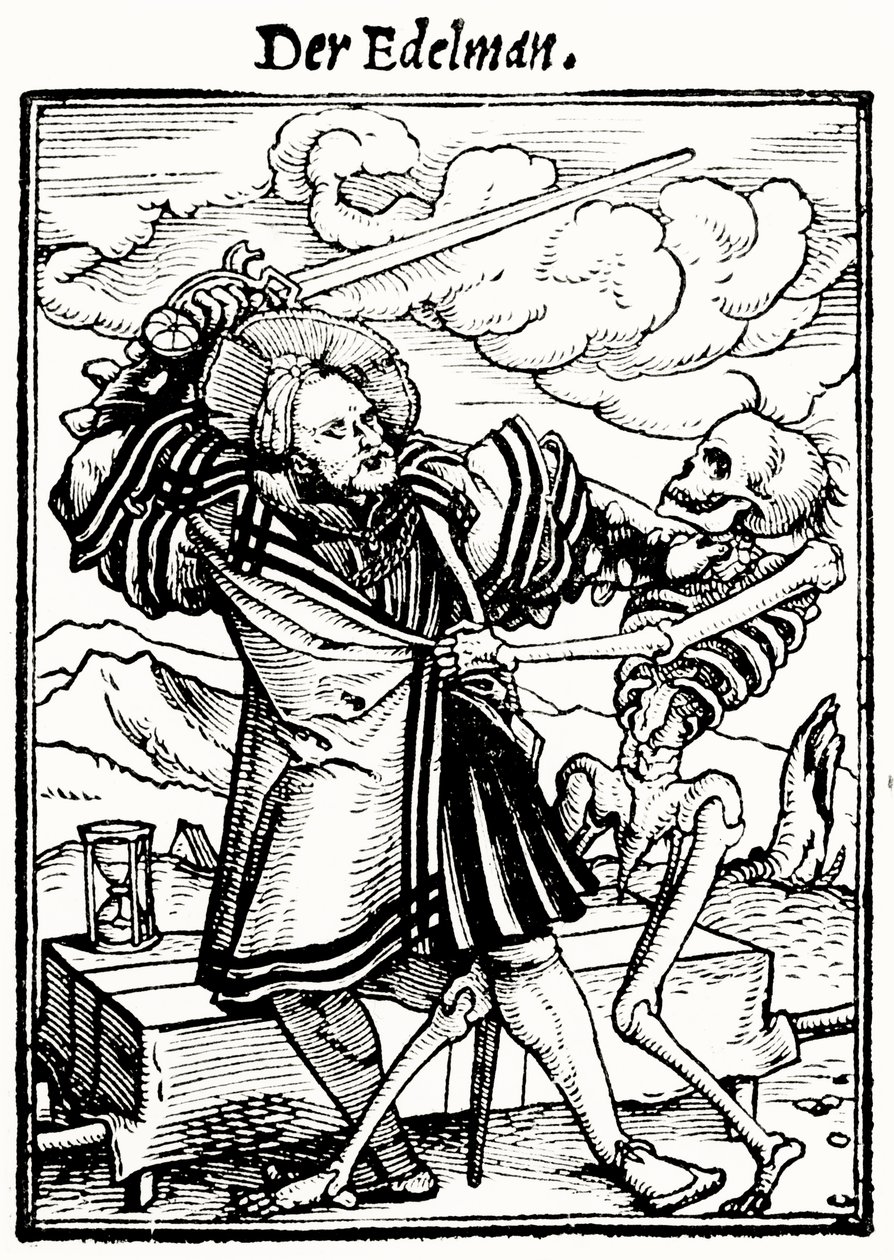 Halál és a nemes, A haláltánc című könyvből, Hans Lutzelburger metszete, 1538 körül alkotó: Hans after Holbein the Younger