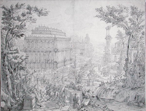 Halikarnasszosz mauzóleuma (toll, tus és akvarell) alkotó: Hans or Jan Vredeman de Vries