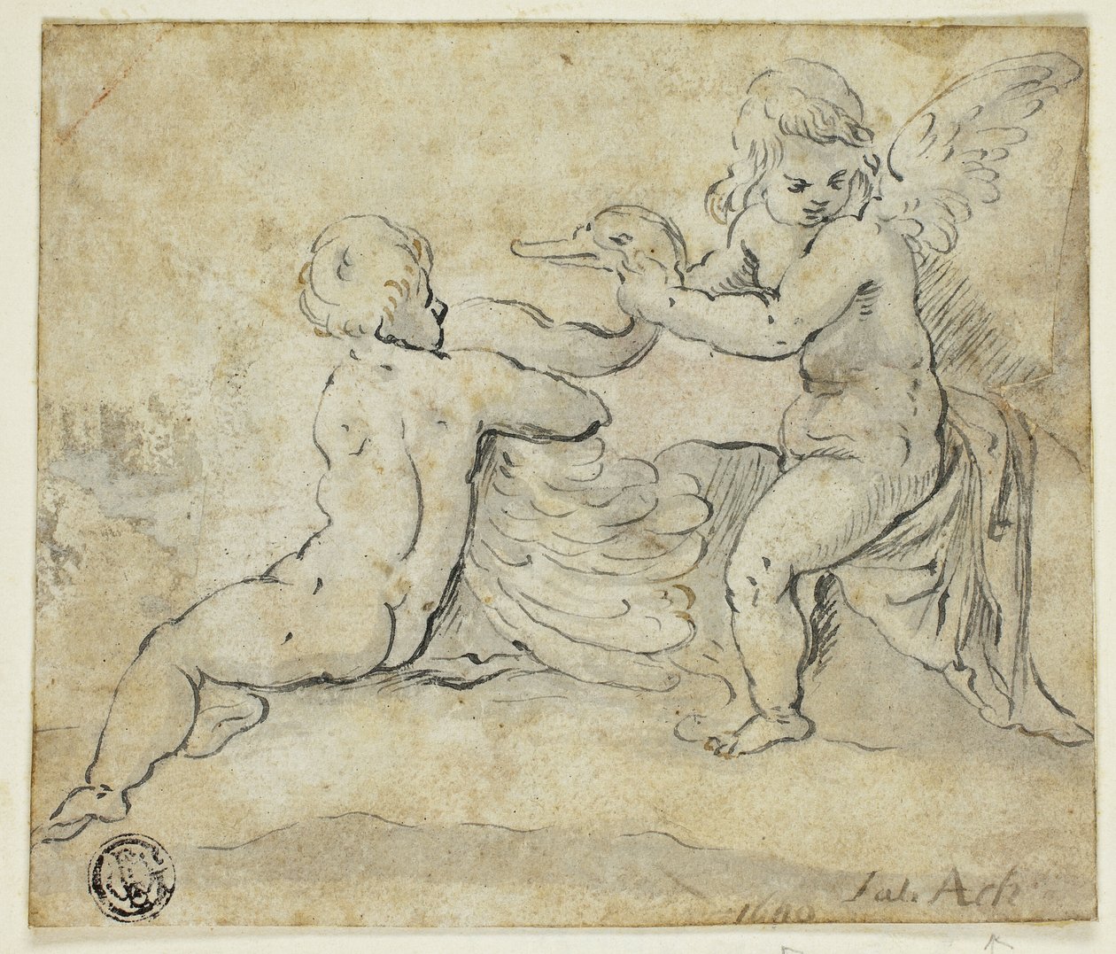 Putti Holding Hattyú alkotó: Hans von Aachen