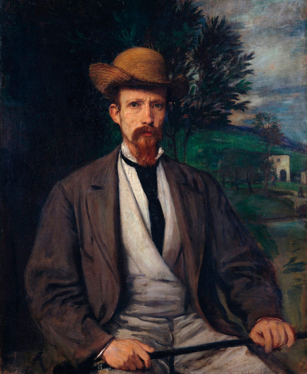 "Önarckép sárga kalappal" (Önarckép sárga kalappal) Hans von Marees (1837-1887) festménye Mérete 97x80 cm Olaj, vászon 1874 Staatliche Museen, Berlin alkotó: Hans von Marées