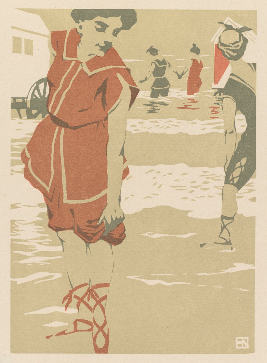 Fürdőzők, 1900 körül (színes fametszet) alkotó: Hans von Newmann