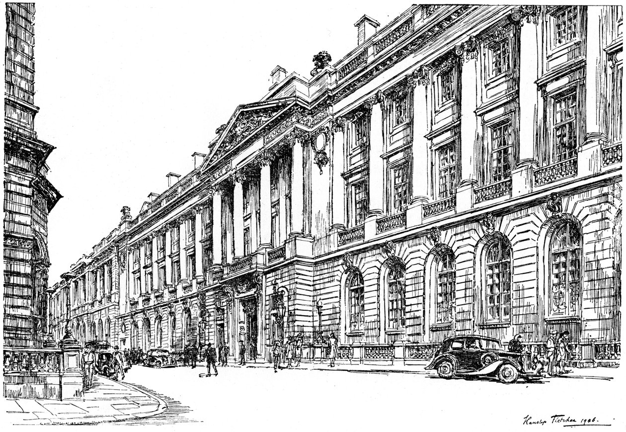 A londoni Pall Mallban található RAC klubház külseje, 1946. alkotó: Hanslip Fletcher