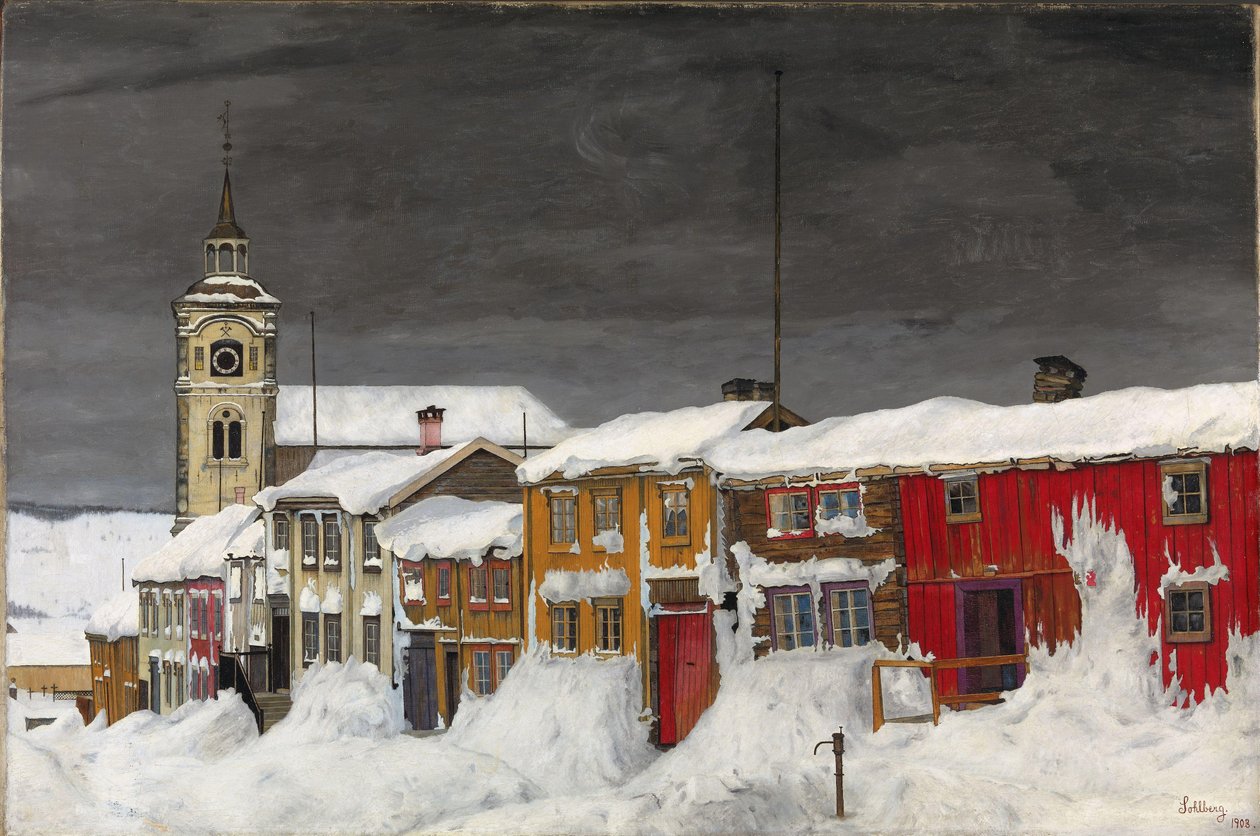 Roros utca télen alkotó: Harald Oscar Sohlberg