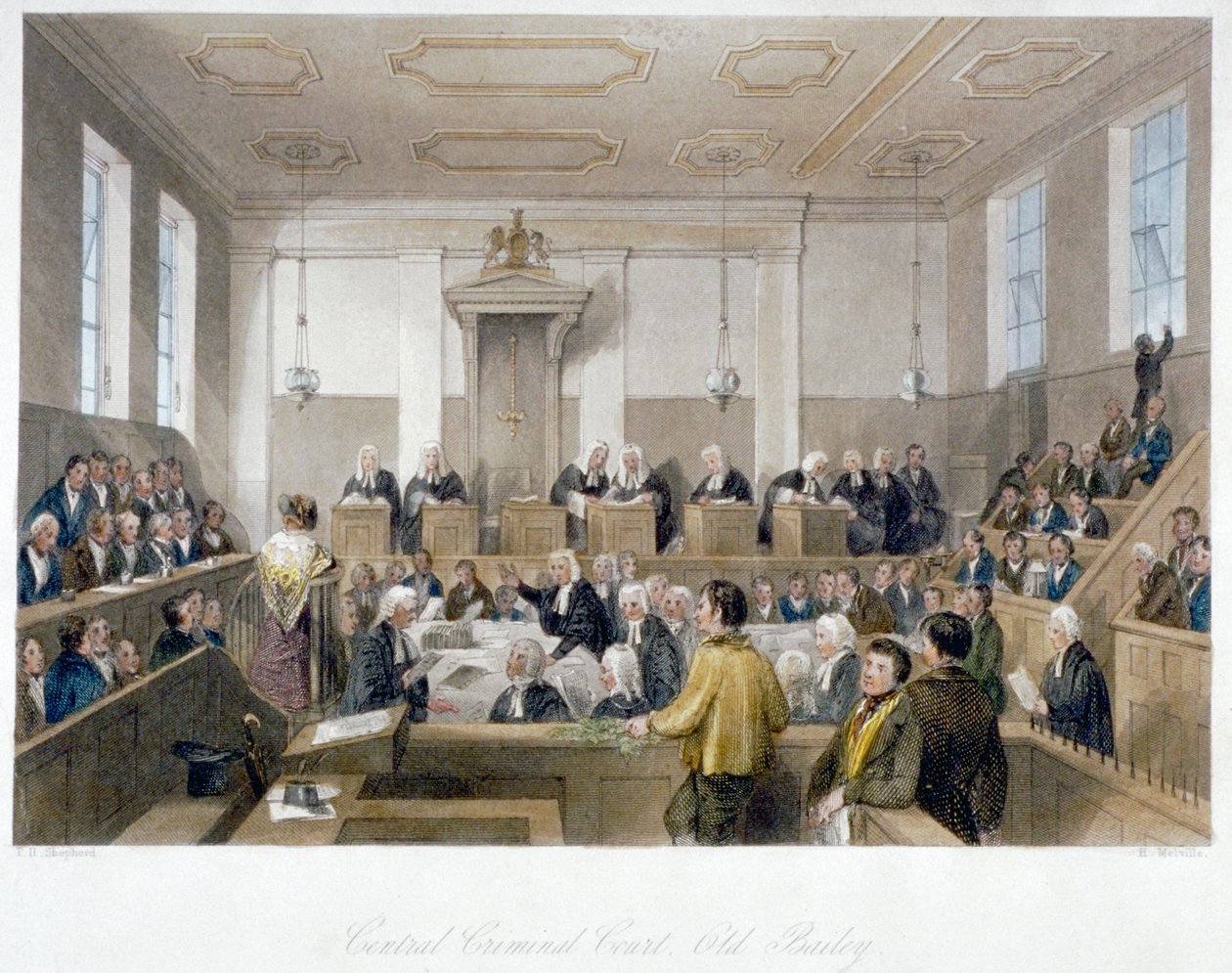 Az Old Bailey-i Központi Büntetőbíróságon belül, bírósági üléssel, City of London, 1840 alkotó: Harden Sidney Melville