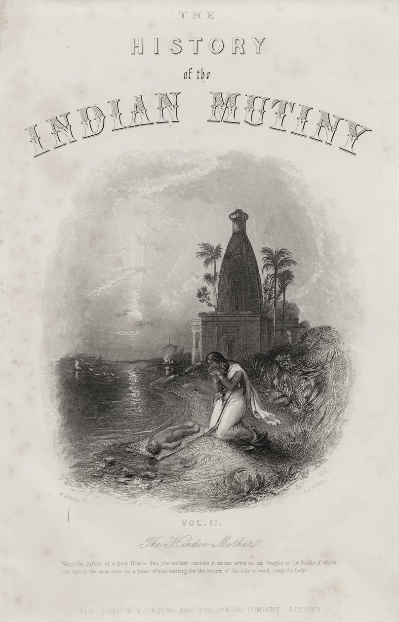 A hindu anya, metszett E.J. Portbury, Az 1858-ban megjelent „The History of the Indian Mutiny” címlapja alkotó: Harden Sidney Melville