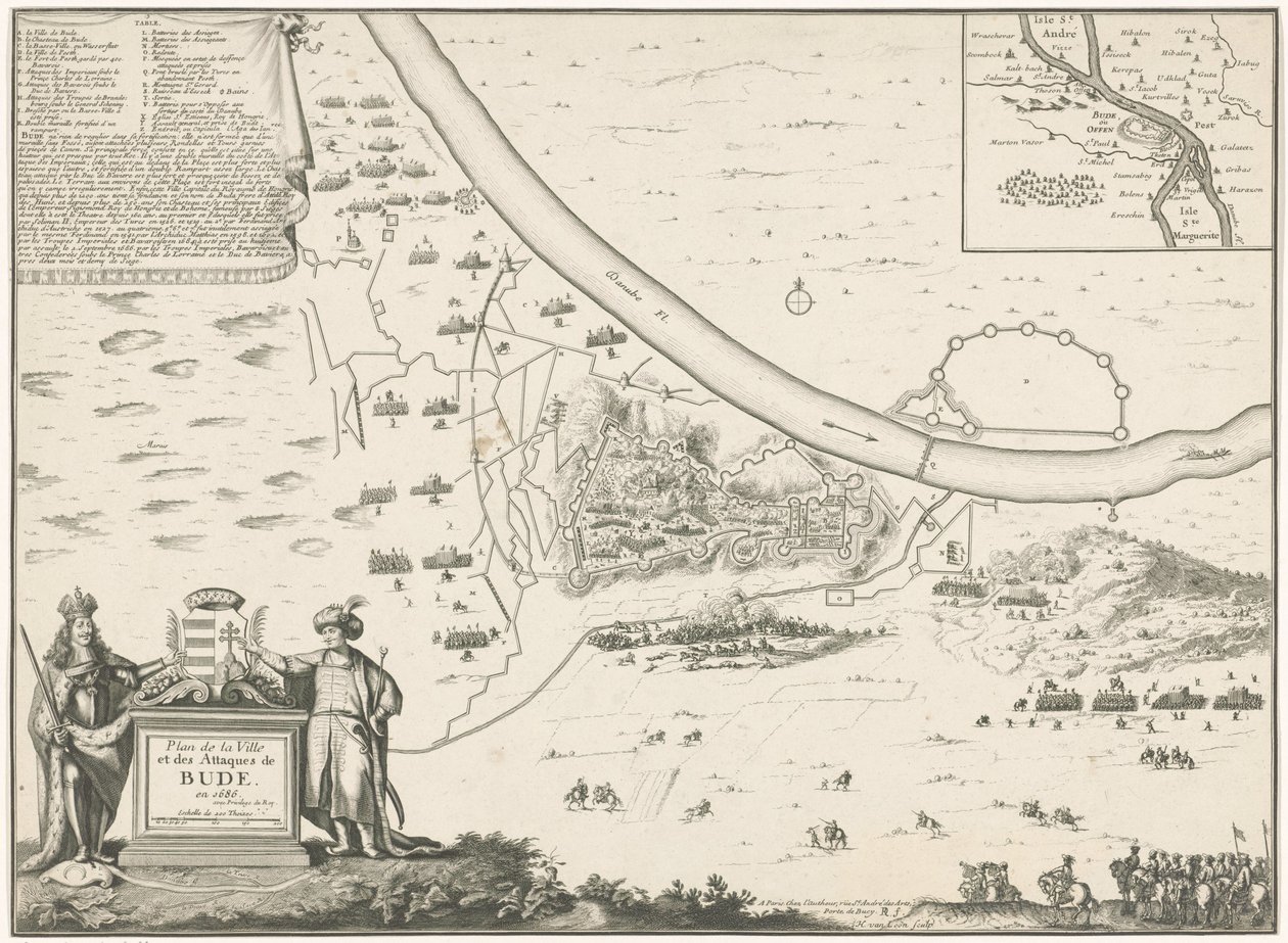 Plattegrond van Buda, 1686 A város terve és Bude támadása 1686-ban (cím a tárgyon) alkotó: Harmanus van Loon