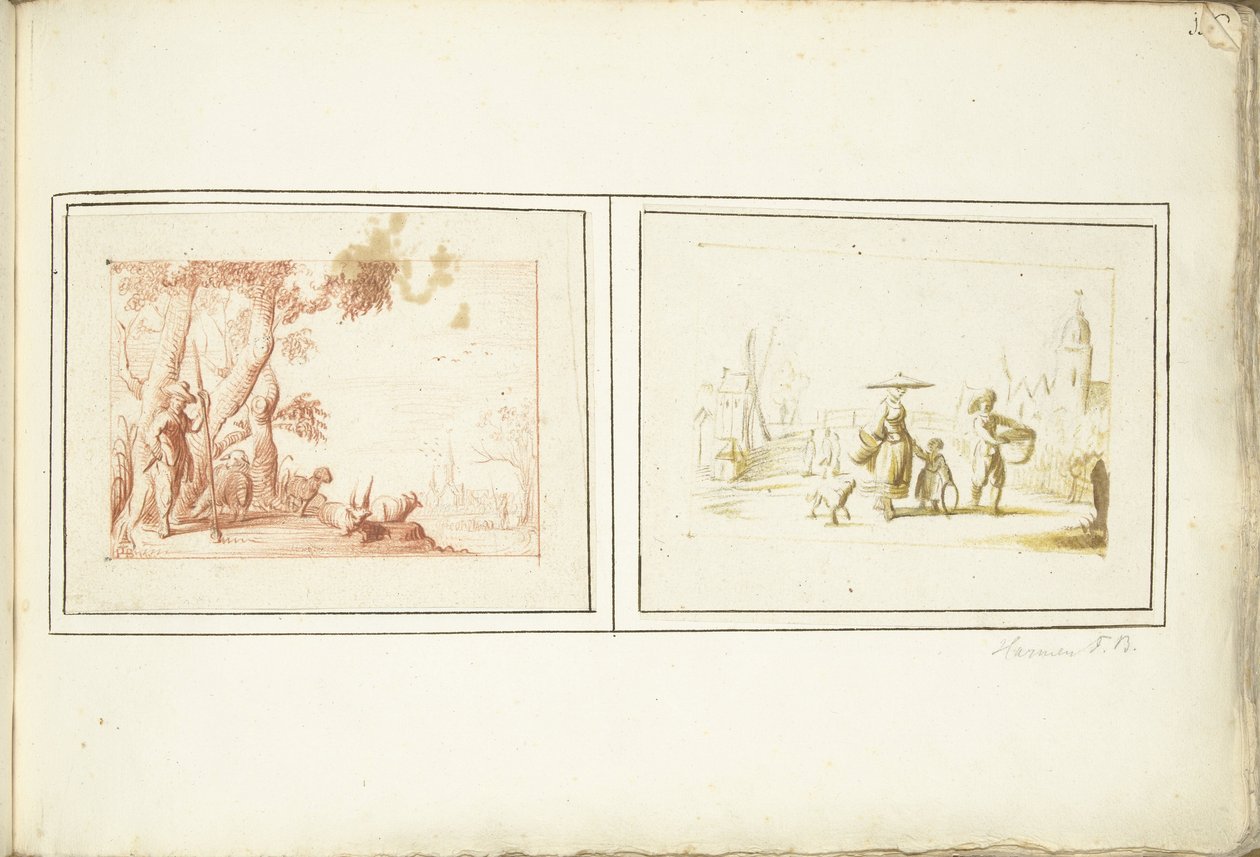 Pásztor szarvasmarháival és utcai jelenettel alkotó: Harmen ter Borch (signed by artist)