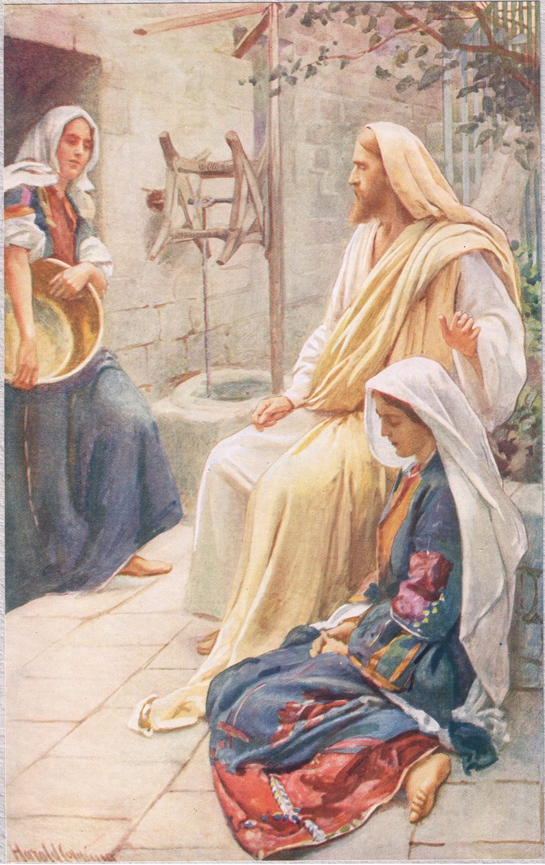 Martha és Mary, illusztráció a „Women of the Bible”-ből, a The Religious Tract Society, 1927 alkotó: Harold Copping