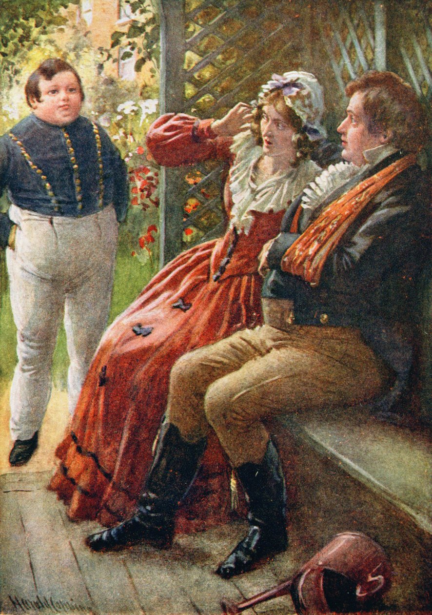 A kövér fiú, illusztráció a Dickens karaktervázlataihoz, amelyet B.W. Matz, 1924 alkotó: Harold Copping
