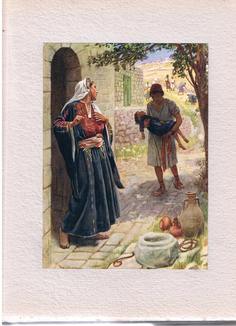 The Shunammite Woman, illusztráció a „Women of the Bible” című könyvből, a The Religious Tract Society, 1927 alkotó: Harold Copping