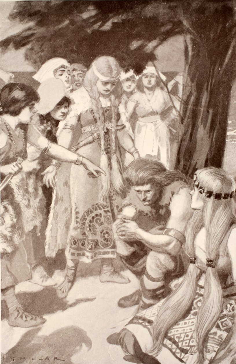 Cuchulainn megdorgálja Emer-t, illusztráció Charles Squire 