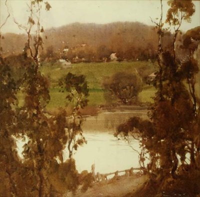 A Yarra folyón Melbourne közelében (akvarell) alkotó: Harold Brocklebank Herbert