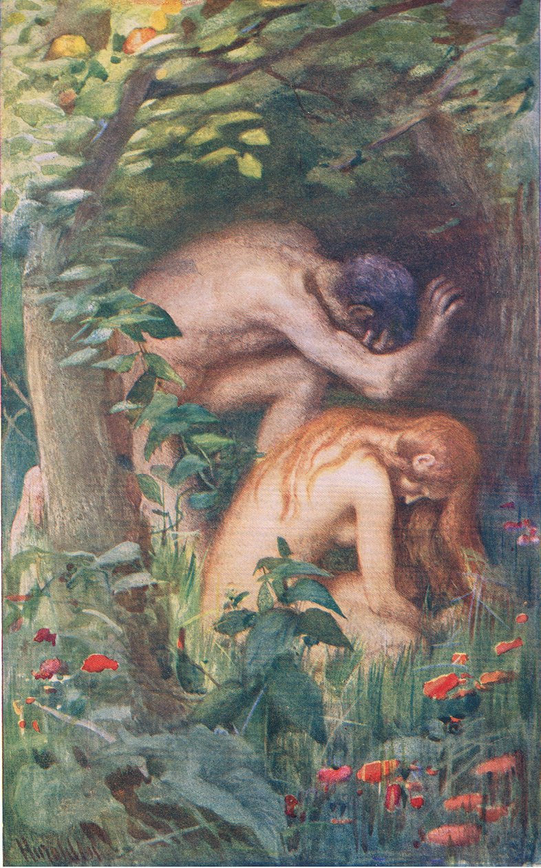 Ádám és Éva, illusztráció a Pictures That Teach The Crown sorozatból, 1920 alkotó: Harold Copping