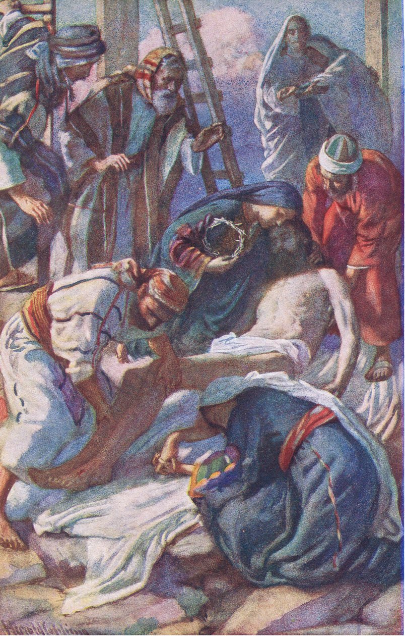 A keresztnél a Harold Copping Pictures: The Crown Series illusztrációja, 1920 körül alkotó: Harold Copping