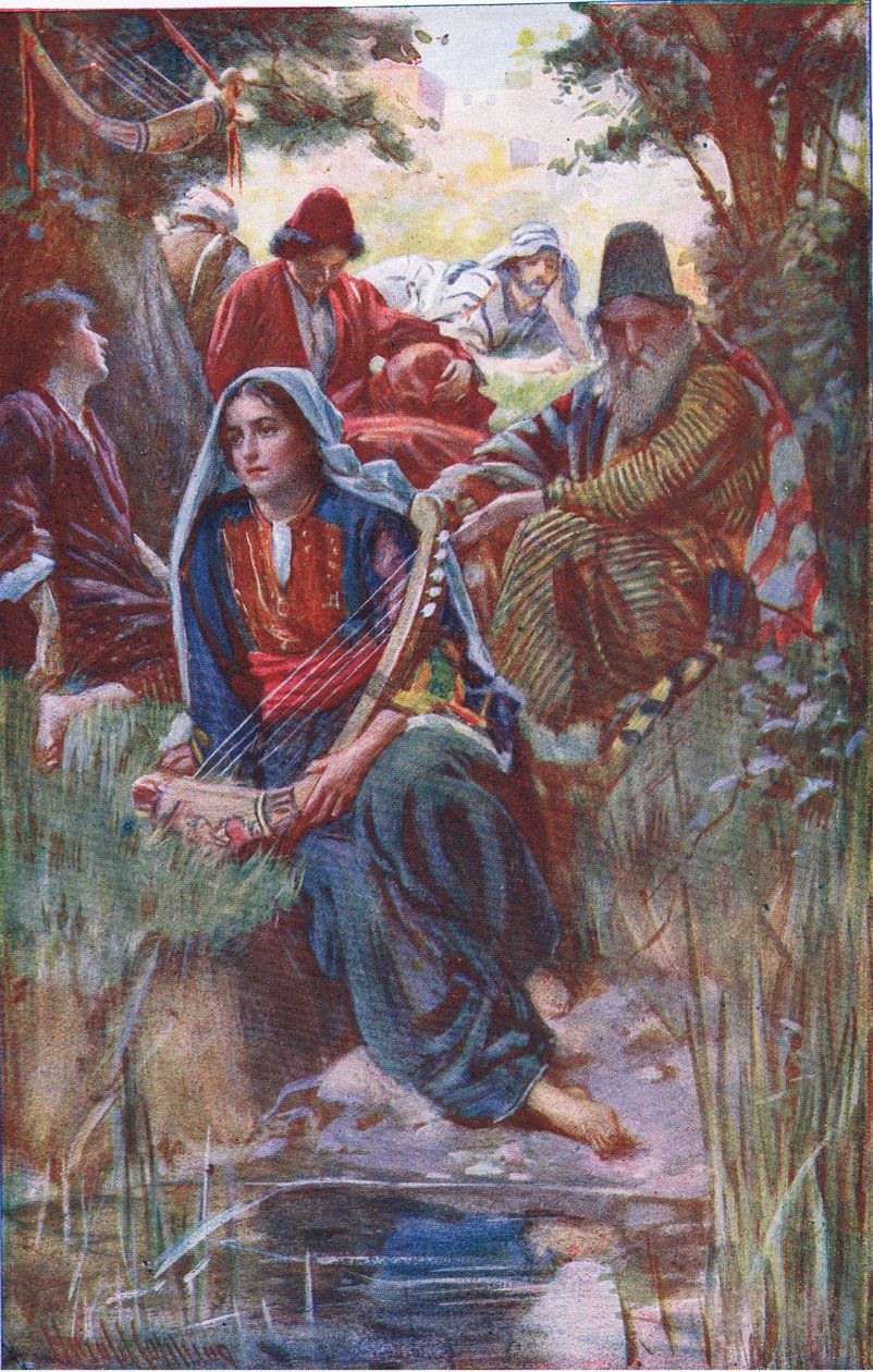 Babilon folyói mellett, illusztráció a Pictures That Teach The Crown sorozatból, 1920 alkotó: Harold Copping
