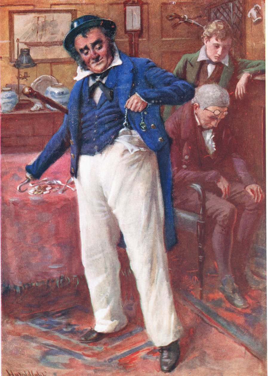 Cuttle kapitány fényes ötlete, illusztráció a Dickens karaktervázlataiból, amelyet B.W. Matz alkotó: Harold Copping