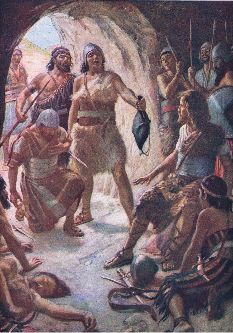 Davids három hatalmas ember, illusztráció a Pictures That Teach The Crown sorozatból, 1920 alkotó: Harold Copping