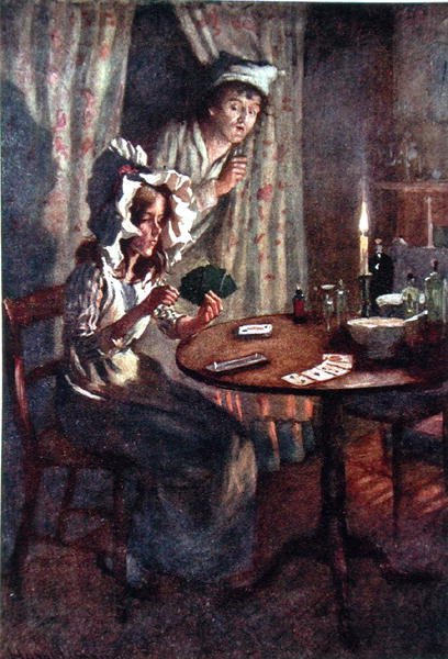 Dick Swiveller meglepetése, illusztráció a Dickens karaktervázlataihoz, összeállította B.W. Matz alkotó: Harold Copping