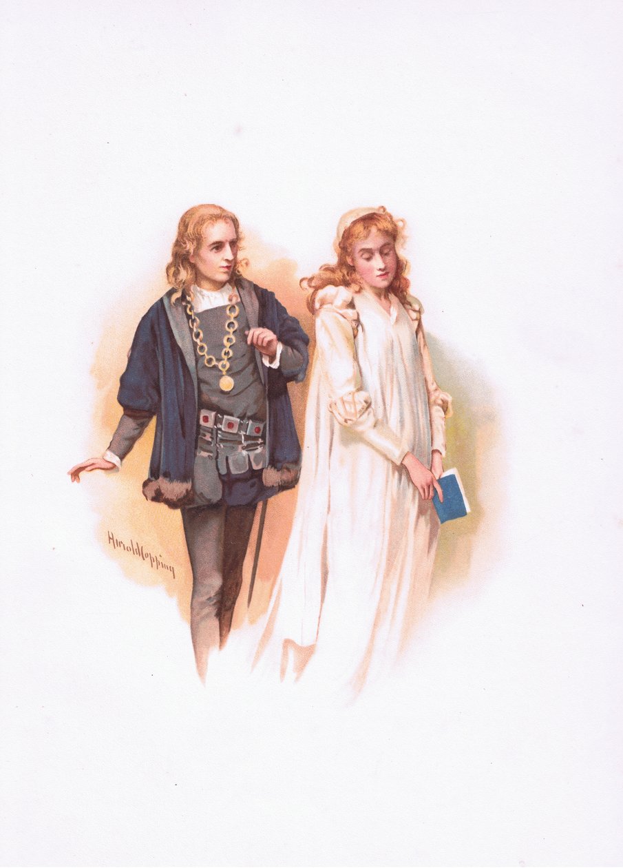 Hamlet és Ophelia, illusztráció a Hamletből alkotó: Harold Copping