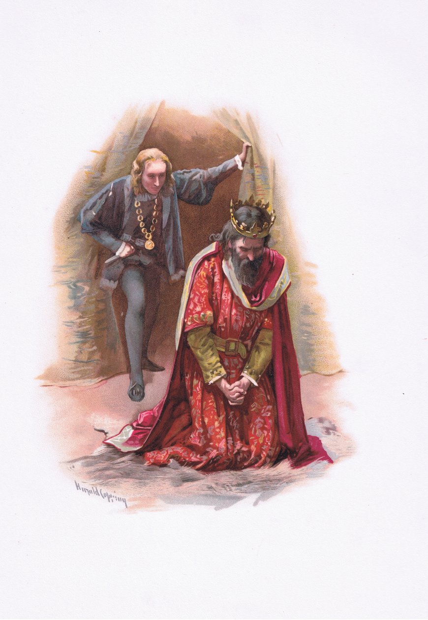 Hamlet és a király, illusztráció a Hamletből alkotó: Harold Copping