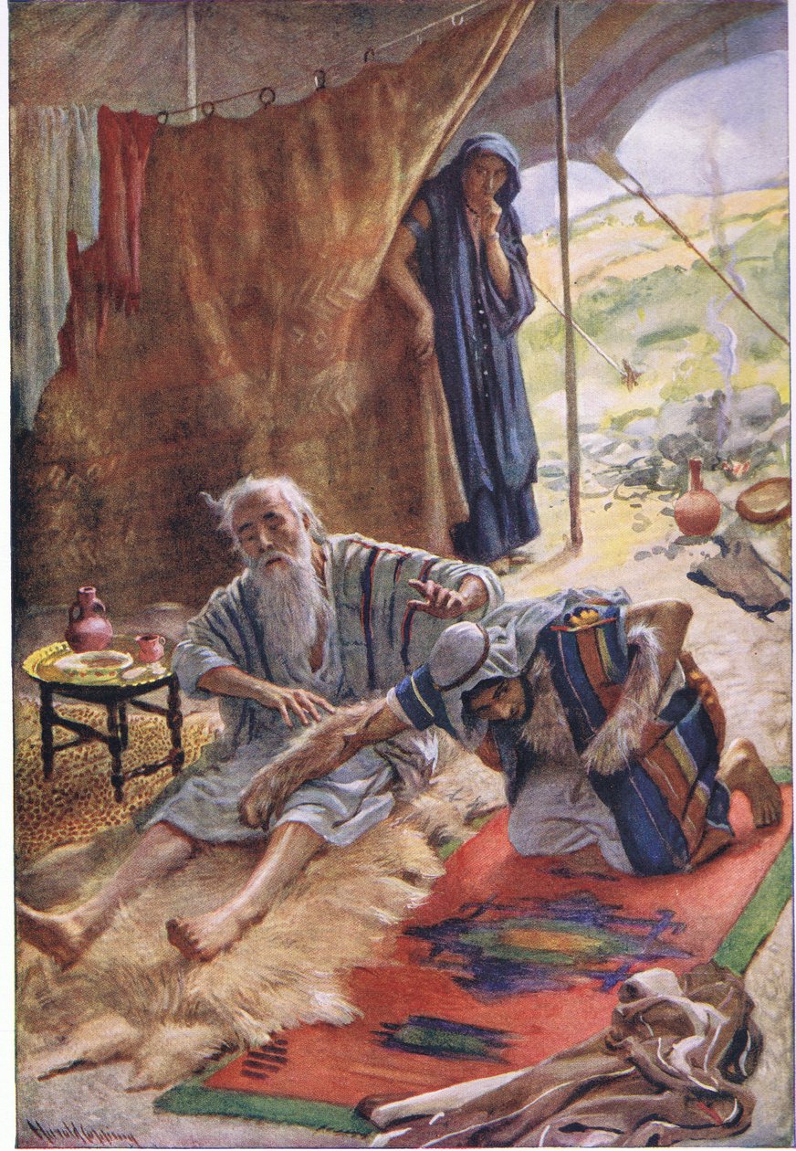 Izsák megáldja fiát, Jacobot, illusztráció a Pictures That Teach The Crown sorozatból, 1920 alkotó: Harold Copping