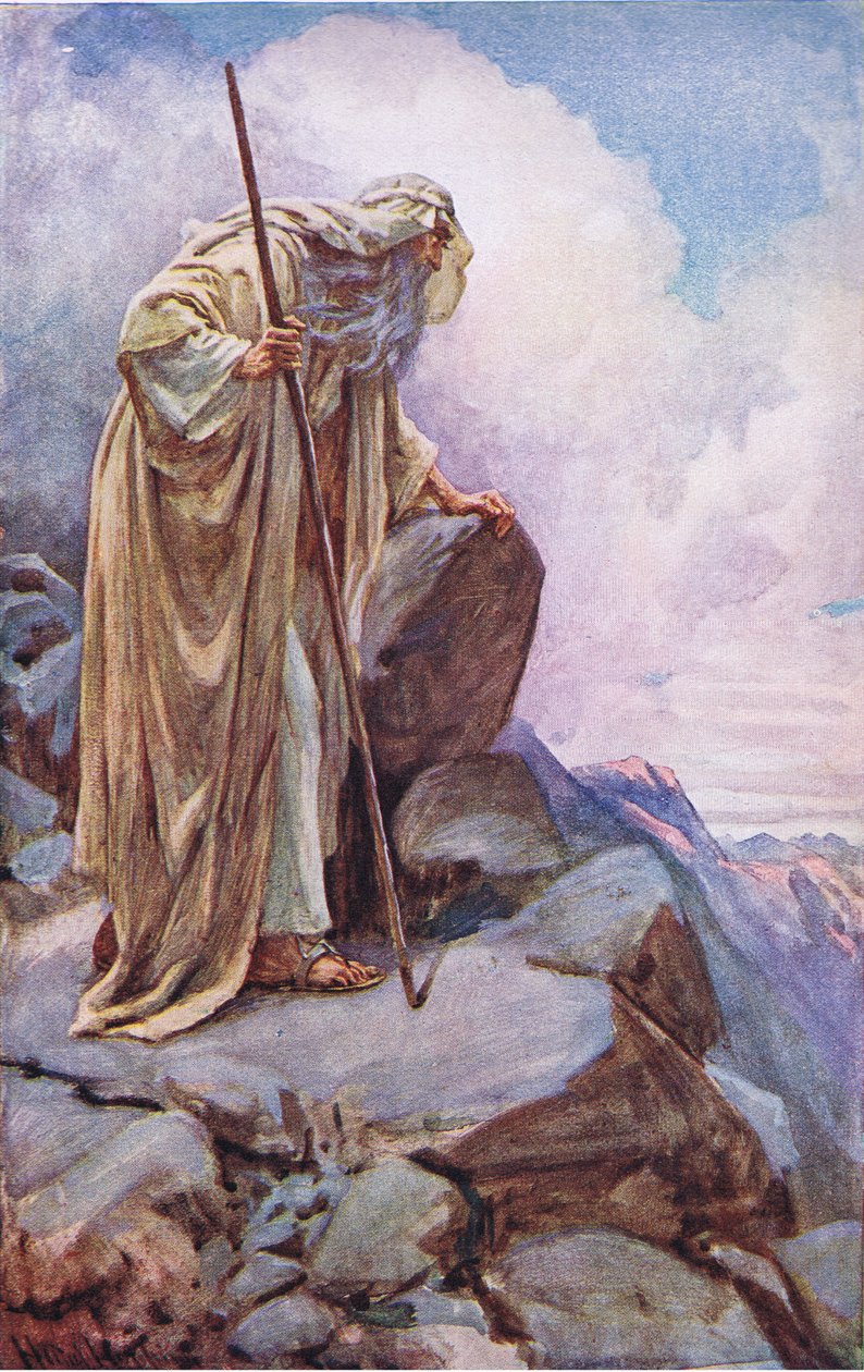 Pisgah Mózes, illusztráció a Koronát tanító képekből, 1920 alkotó: Harold Copping