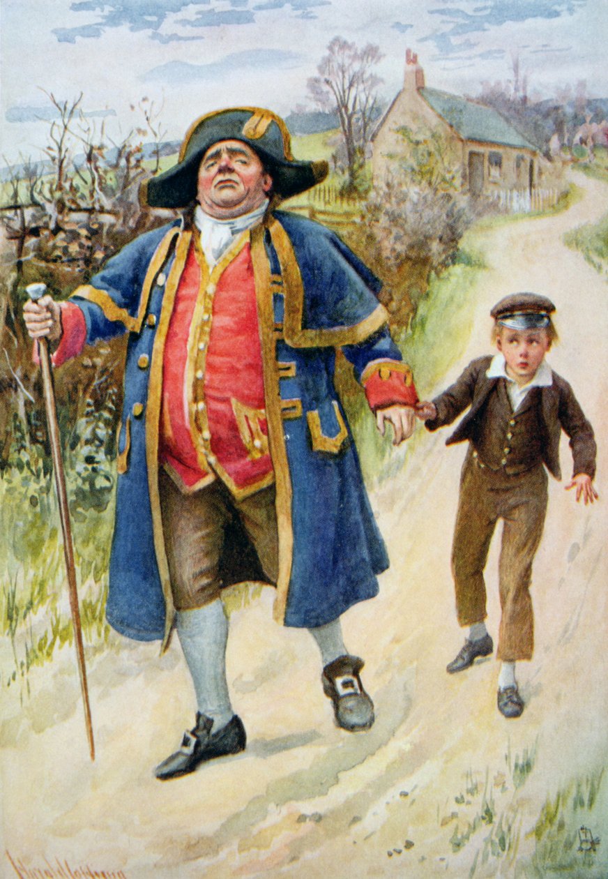 Mr Bumble és Oliver Twist, illusztráció a Dickens karaktervázlataihoz, amelyet B.W. Matz, 1924 alkotó: Harold Copping