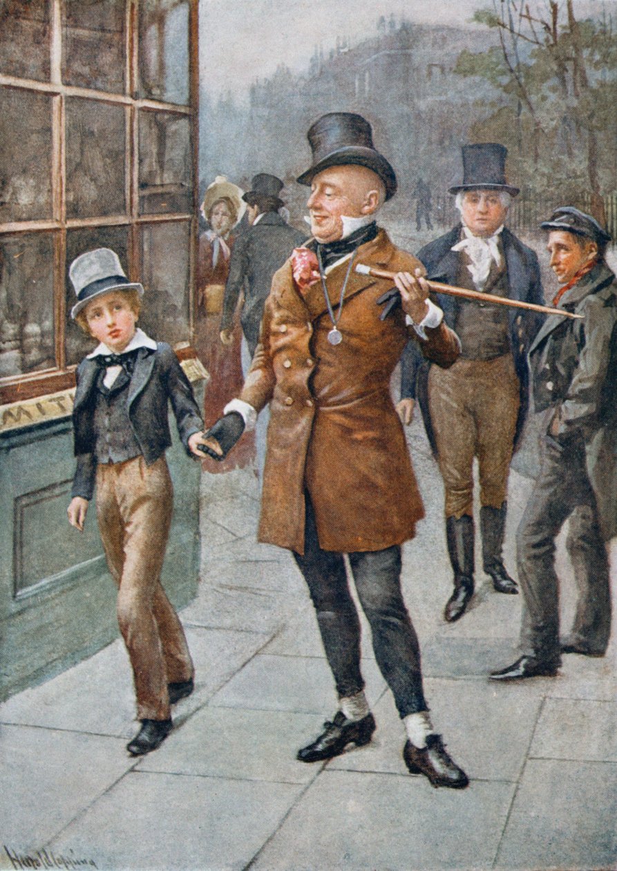 Micawber úr David Home-t vezényel, illusztráció a Dickens karaktervázlataiból, amelyet B.W. Matz, 1924 alkotó: Harold Copping
