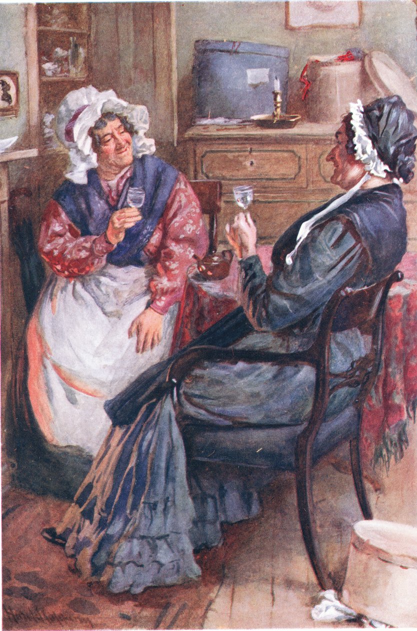 Sarah Gamp és Betsey Prig, Dickens karaktervázlatainak illusztrációi, amelyeket B.W. Matz, 1924 alkotó: Harold Copping