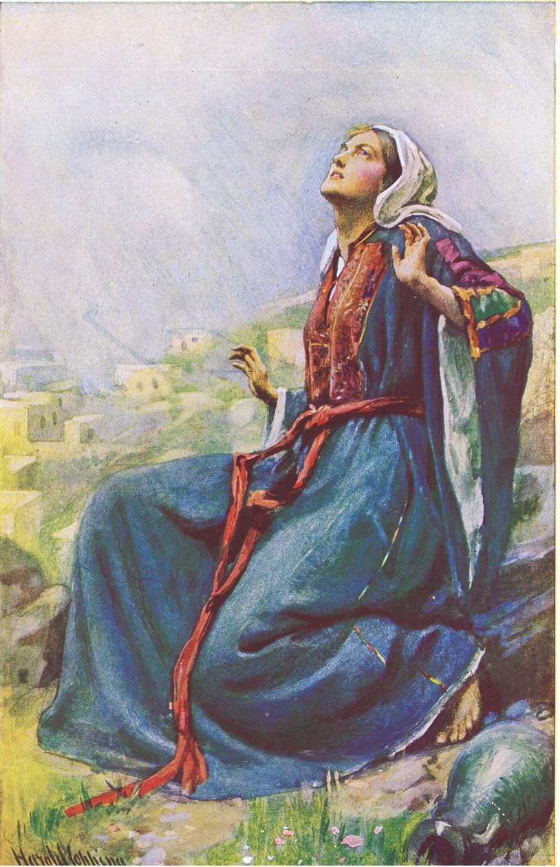 Az Angyali üdvözlet, illusztráció a „Harold Copping Pictures: The Crown Series” című filmből, 1920-as évek (színes litó) alkotó: Harold Copping