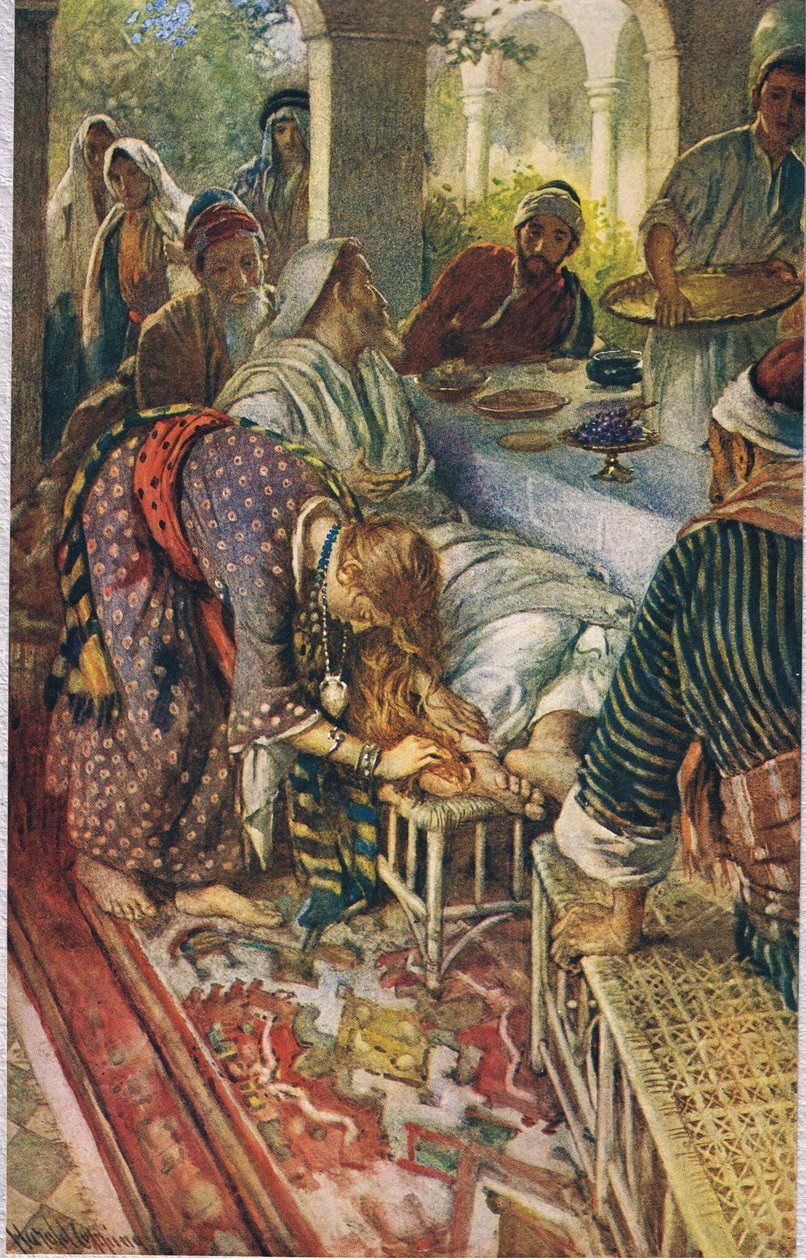 The Woman with the Box of Ointment, illusztráció a The Religious Tract Society által kiadott „Women of the Bible”-ből, 1927 alkotó: Harold Copping
