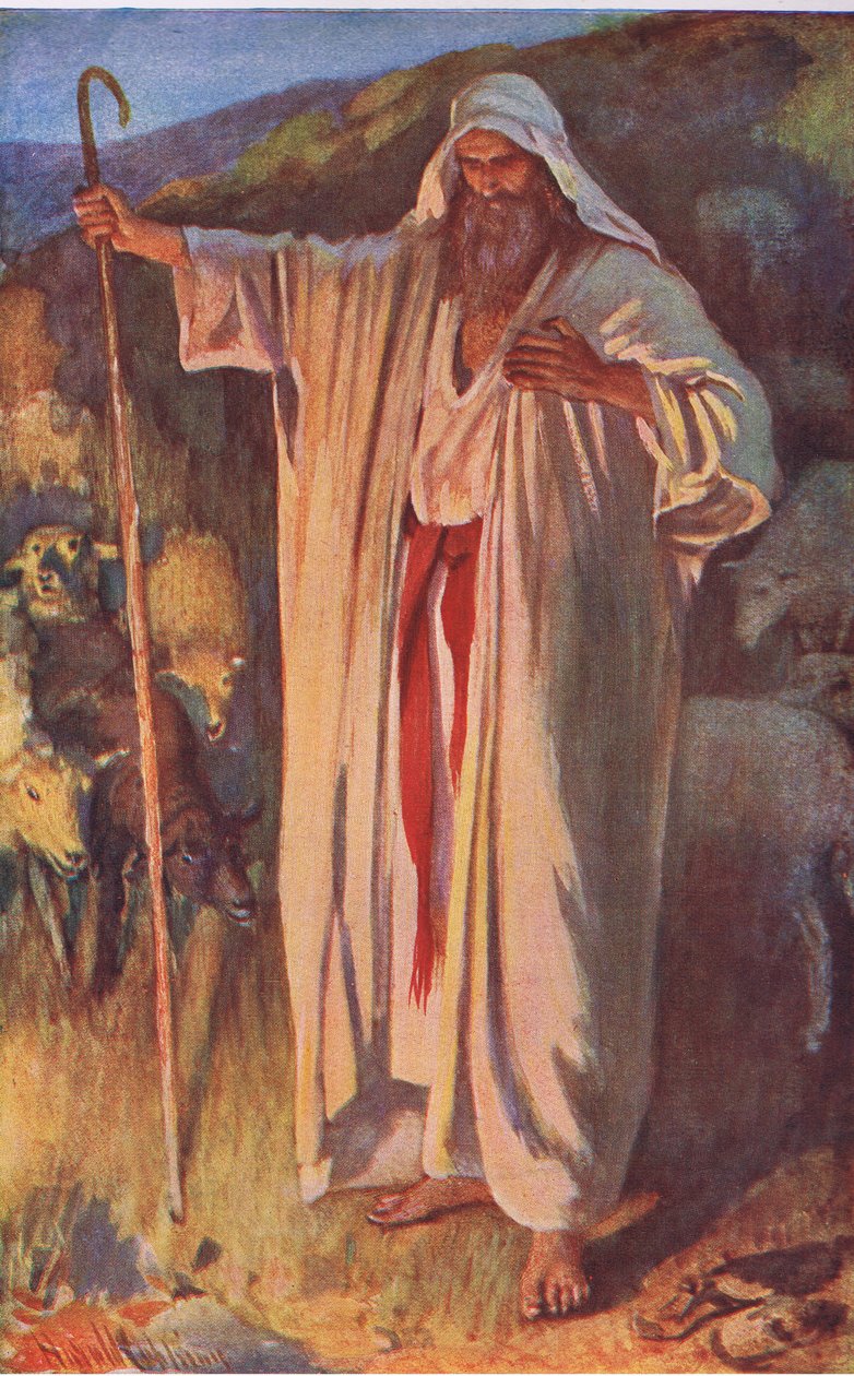 Az égő bokor, illusztráció a Pictures That Teach The Crown sorozatból, 1920 alkotó: Harold Copping