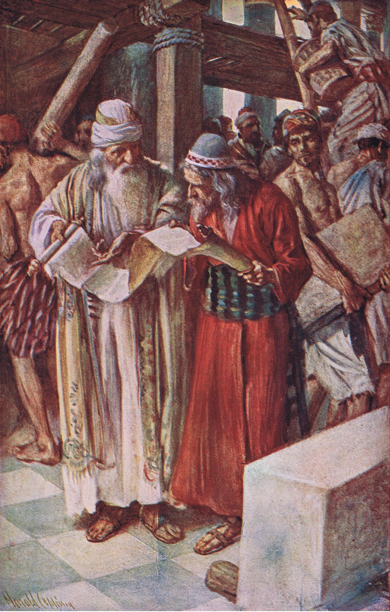 A könyv lelete, illusztráció a Pictures That Teach The Crown sorozatból, 1920 alkotó: Harold Copping